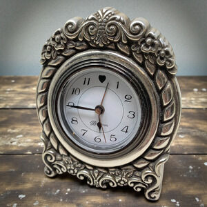 Vintage 90's Brighton Clock Silver Tone Desk Shelf Tabletop Victoriana Romantic